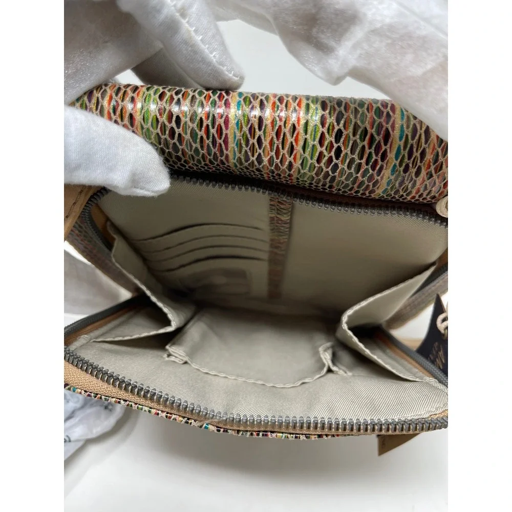 American Leather Co Multi Color Striped Snake Embossed RFID Crossbody Bag New